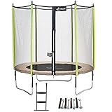  Kangui - Trampoline de Jardin 244 cm + Filet de sécurité + échelle + kit d\'ancrage JUMPI Taupe/Vert 250
