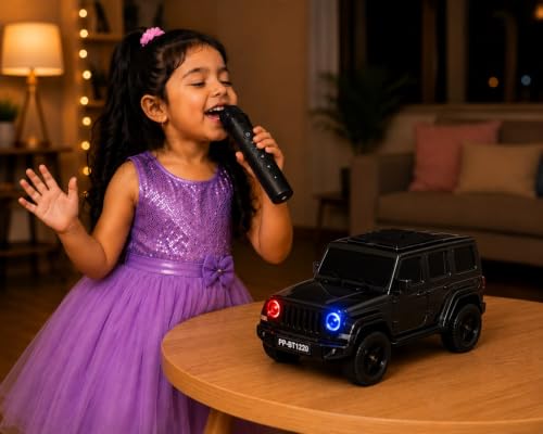 Image of Thar Adventure Edition Car Shaped Bluetooth Speaker with Wired Microphone, 20W Wireless Portable Karaoke Speaker, Bluetooth 5.0, HD Stereo Sound, Rechargeable Music Speaker