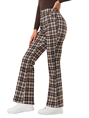 Allegra K Women's Plaid High Waist Bell Bottom Pants Stretchy Flare Leg Trousers X-Small Brown #TOP23