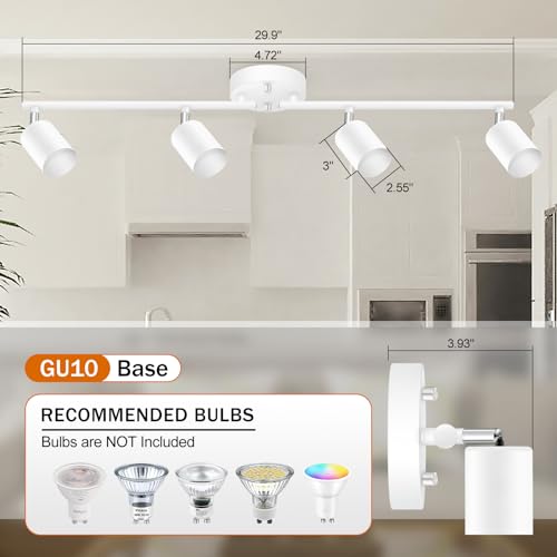 White Track Lighting Ceiling Fixture, Kitchen Light Fixtures, 30\" 4-Light Rotatable LED Track Lights, Semi Flush Wall Sconces Lighting for Dining Room/Hallway/Office(GU10 Socket, Bulb Not Included) - Thumbnail 3