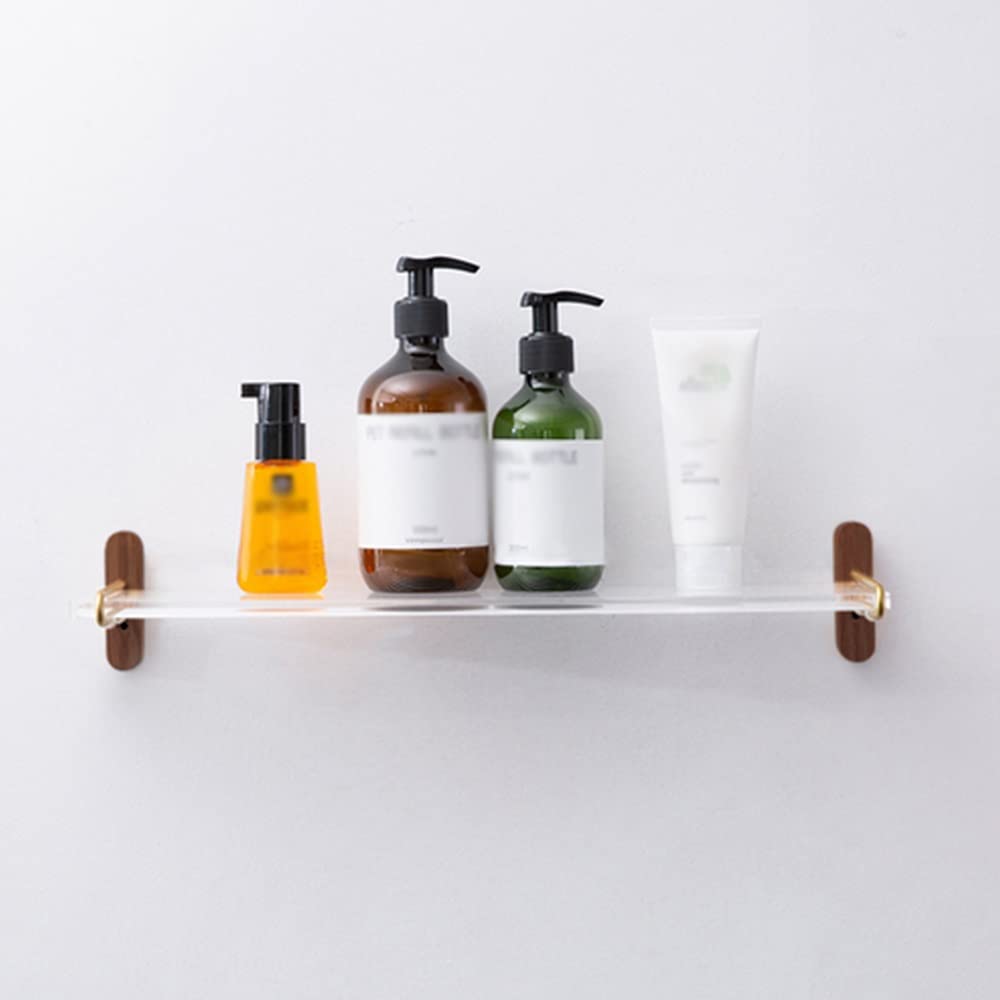 Estante dorado de pared en acrílico transparente para organizar el baño y tocador