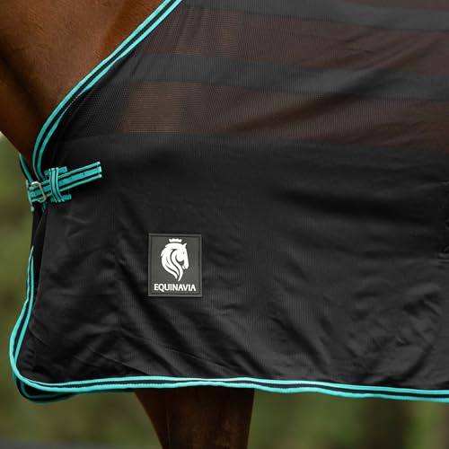 Image of Equinavia Sefyr Breathable Lightweight Cooling Scrim Sheet - Black /Turquoise - S