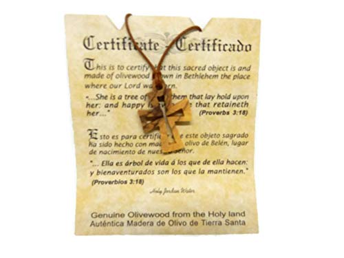 HJW Olive Wood Pendant | St. Peter's/Inverted Cross Design | with Certificate of Origin | Made in The Holyland and a HolyRoses Lord Jesus Prayer Card | Genuine Product