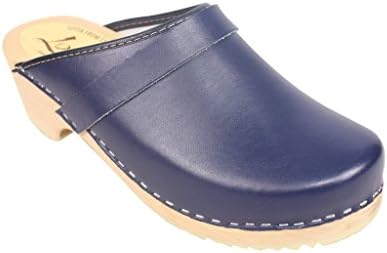 Lotta From StockholmSwedish Classic Clog Mule for Women | Supportive and Comfortable Slip-on Wooden Clog | Alder Wood Base and PU Coated Leather | Blue