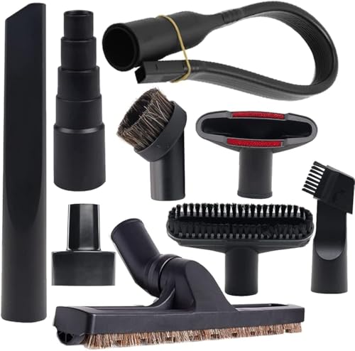 SYOSI Universal Vacuum Attachments for Shop Vac Accessories - 2 1/2" to 1 1/4" Shop Vac Hose Adapter, 1 7/8" to 1" Vacuum Hose Adapter, 1 1/4" Vacuum Floor Brush Flexible Crevice Tool, 9 Pcs