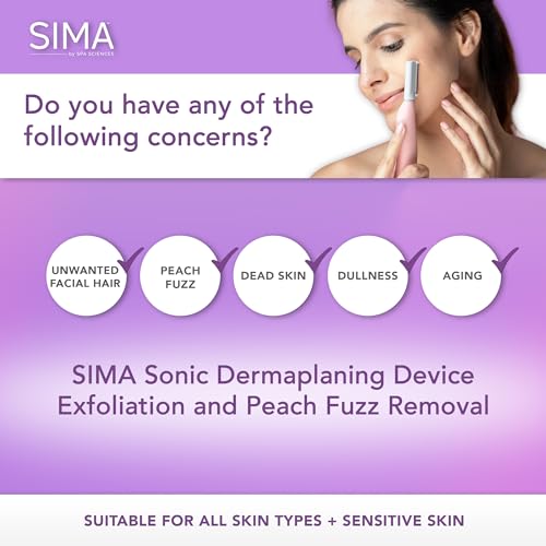 SPA SCIENCES - SIMA Sonic Dermaplaning Tool - Patented Painless 2 in 1 Facial Exfoliation & Peach Fuzz-Hair Removal System w/ 7 Weeks Treatment Included - Anti-Aging – 3 Speeds – Rechargeable - Thumbnail 2
