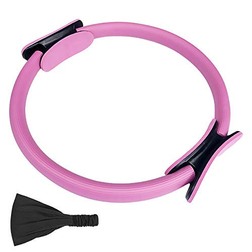 JK Home 14 Inch Double Handle Pilates Yoga Ring - Exercise Fitness Circle to Burn Fat - Yoga Magic Circle Pink