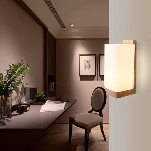 Luces de pared de madera con aplique de pantalla de vidrio rectangular de estilo industrial 3