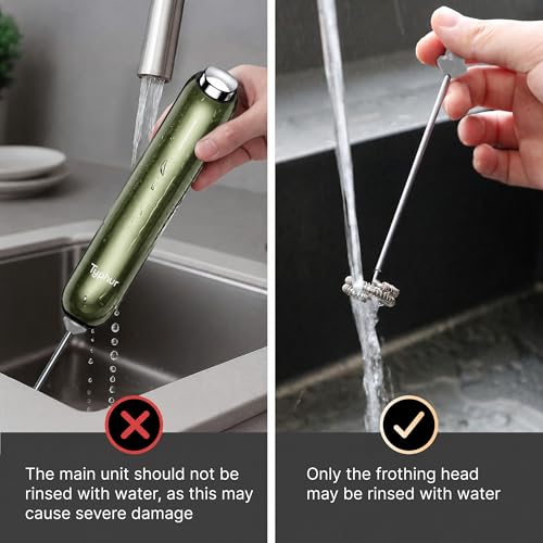 Image of InstaWhisk Milk Frother with Variable Speed, Rechargeable Coffee Frother Wand with Detachable Double Whisk, Handheld Electric Stirrer for Latte, Cappuccino, Matcha, Almond Milk, Protein, Army Green