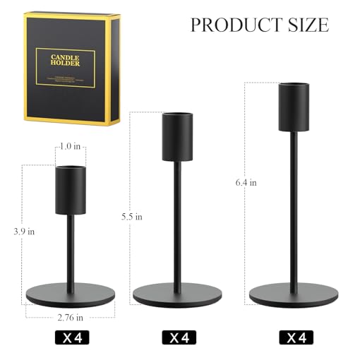 FSyueyun ブラックキャンドルホルダー テーパーキャンドルホルダー 12個セット キャンドルスティックホルダー マントルテーブルセンターピースの装飾 結婚式、ダイニング、新築祝いのギフトに [3]