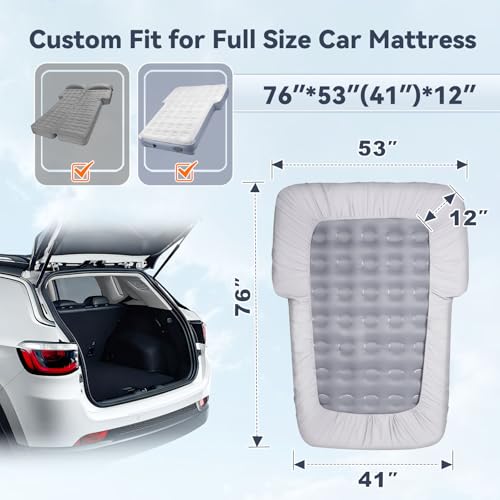 GOTIDY Full Sheets for Car Bed Air Mattress, Cotton-Lined Full Fitted Sheet, Ultra Soft TPU Waterproof Bed Sheets Fits SUV Air Mattress Dirt Resistant & Grey (Grey), PY-CS037