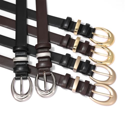 Women's Cow Leather Belt for Jeans Pants Fashion Ladies Skinny Dress Waist belt with Gold Buckle3