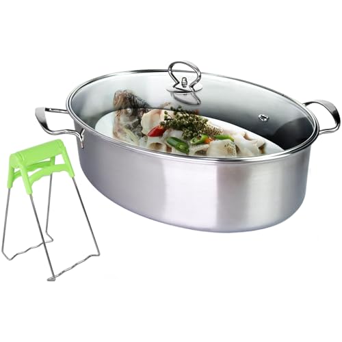 SOOMILE Stainless Steel Fish Steamer Cooker, Large Oval Fish Steamer Pot for Cooking, Multi-Use Steamer Cookware Set for Fish Soup Chicken SOOMILE Stainless Steel Fish Steamer Cooker, Large Oval Fish Steamer Pot for Cooking, Multi-Use Steamer Cookware Set for Fish Soup Chicken