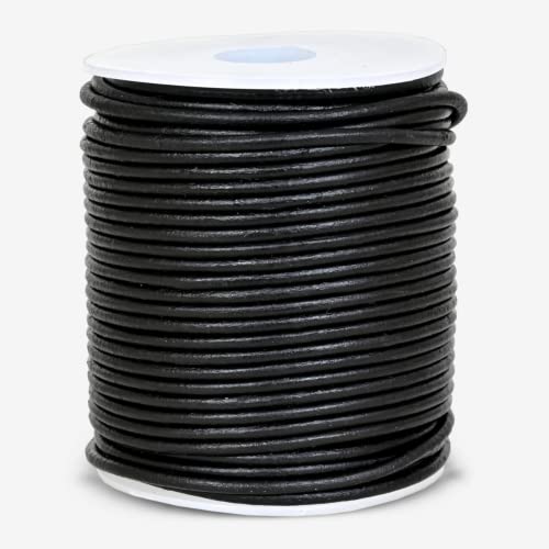 GENIQUE Real/Genuine Round Leather String Cord for Necklace, Bracelets, Jewellery, Braiding (2mm, Black Distressed)