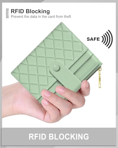 Womens Wallet, RFID Small Slim Wallets for Women, Compact Credit Card Holder, Cute Leather Bifold Ladies Purse with Zipper Coin Pocket and ID Window, Green4
