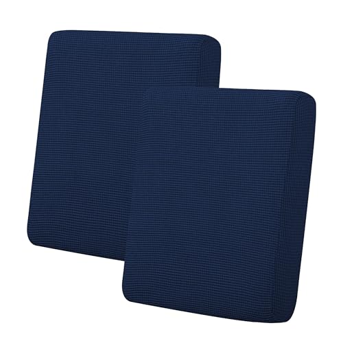 Image of Easy-Going Stretch 2 Pieces Loveseat Couch Cushion Cover for 2 Seat | Individual Furniture Protector Sofa slipcover for 2 Cushion Couch Washable Soft with Elastic Bottom Navy