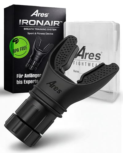 Ares Fightwear IRONAIR Lungentrainer für Anfänger bis Experte I Atemtrainer mit Transportbox & Trainingsguide I Effektiv Atem & Lunge trainieren Dank Atemübungsgerät I Lung & Breath Trainer