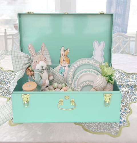 Image of Vixdonos Large Metal Trunk Decorative Storage Box College Dorm Chest with Handle