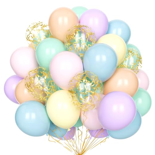 Arc-En-Ciel Pastel Ballons, 60 Pcs 12 Pouces Multicolores Macarons Latex Colorés Assortis Avec...