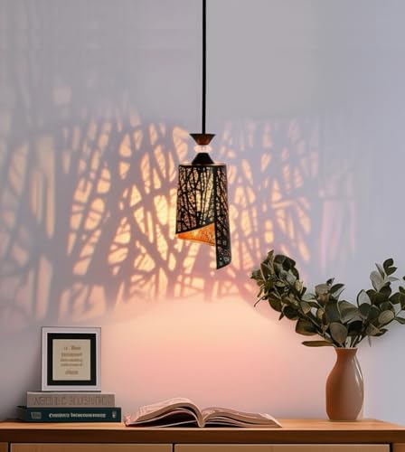 Image of Groeien Black Finish Metal Crystal Hanging Pendant Ceiling Lamp Fixture | Chandelier for Home, Indoor, Outdoor,Living Room, Bedroom(Bulb not Included) (Sprial Bloom, 1)