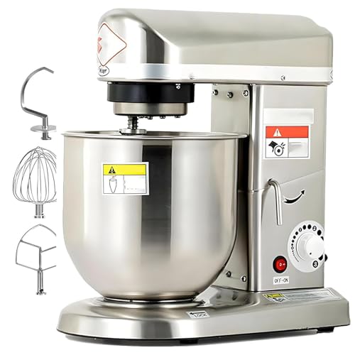 ByBoDi Batidora eléctrica 3 en 1 de 500 W, batidora Profesional de 5 l, 7 l y 10 l, para Masa, repostería, con Bol, batidor, Gancho y Varillas, para panadería, pizzería y Restaurante. Silver-10L