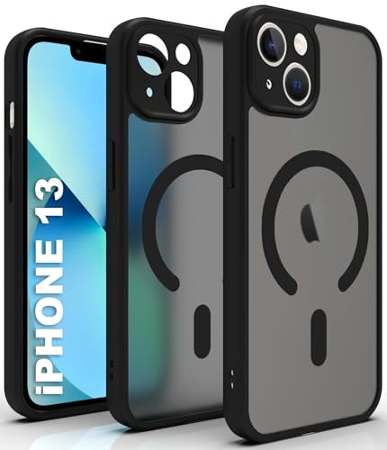 Image of RIGGEAR Shockproof Sleek Hybrid Armor Upgraded C-Shaped Magnetic Back Cover Case Compatible with MagSafe Accessories for iPhone 13 (Smoke Black Matte PC + Black TPU Bumper)