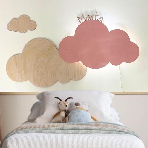Cabecero de cama infantil, cabecero infantil nube con luz, cama 90, regalo bebe recien nacido, nombre en madera personalizado...
