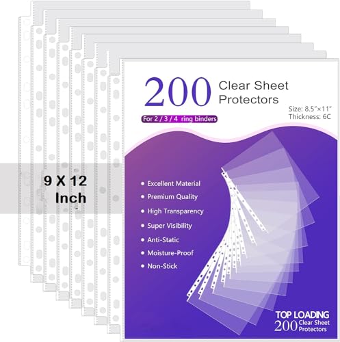 Image of Shuban A4 Transparent Sheet Protectors - Top Loading, Clear, Reinforced 11-Hole Plastic Sleeves, Acid-Free & Archival Safe for Documents, Certificates & Photos (200 Pcs)