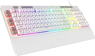 Redragon K512 Shiva RGB Backlit Membrane Gaming Keyboard US-Layout with Multimedia Keys, Linear Mechanical-Feel Switch, 6 Extra On-Board Macro Keys, Dedicated Media Control, Detachable Wrist Rest