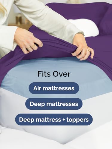 Image of Extra Deep Pocket Twin XL Size Sheet Set - Breathable & Cooling - Purple