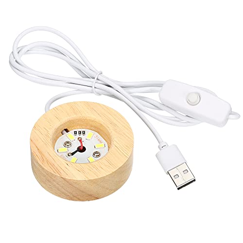 PATIKIL Wooden LED Light Base Stand, Round Wooden 2.36" Dia White Lights Display Pedestals for Crystal Glass Art Decorations Wood Color