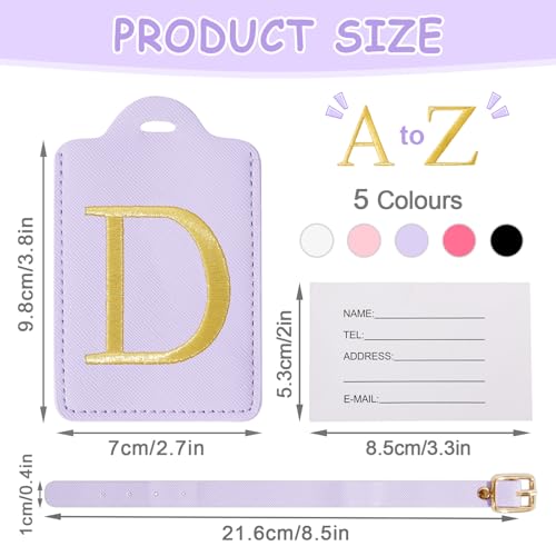 Image of Initial Letter Luggage Tags for Suitcases, Embroidered Monogrammed Suitcase Luggage Identifier Name Tag, PU Leather TSA Approved Luggage Tags, Bag Tags for Men Women Kids Luggage Handbags(Purple D)