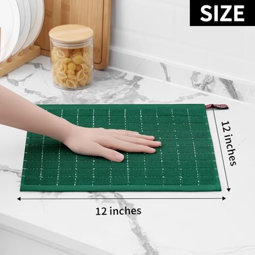 Image of Homaxy 100% Cotton Terry Kitchen Dish Cloths, 12 Pack, Dark Green