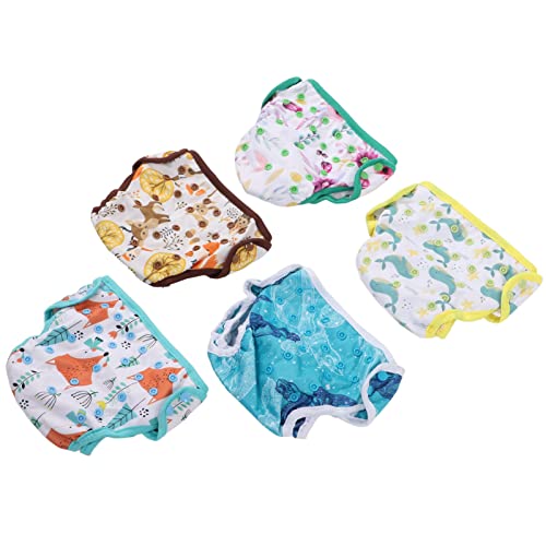 linxiaojix Pañal de Tela Infantil, Pañal Reutilizable de Impresión Impermeable para Evitar Fugas de Orina Ajustable 5 Piezas para Exteriores
