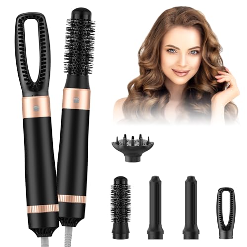 Cepillo de Aire Caliente,Cepillo Secador de Pelo 5 en 1,Air Styler Set,Secador Moldeador Cepillo Alisador 1000W,Iones Negativos Rizador,3 Temperaturas&5 Accesorios, Seca, Alisa, Volumen,Negro
