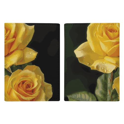 Étui de passeport de voyage en cuir de qualité supérieure au motif rose jaune élégant
