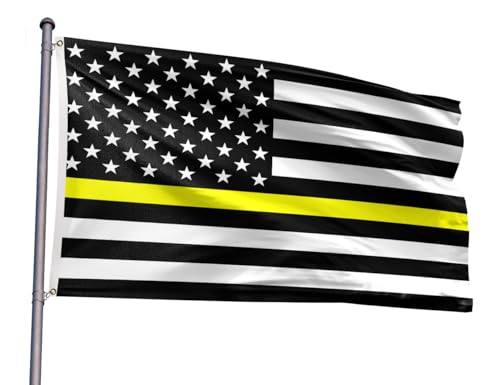 Thin Yellow Line American Flag 2x3FT USA Stripe Flag Fade Resistant Vivid Colors Polyester with 2 Brass Grommets For Indoor Outdoor