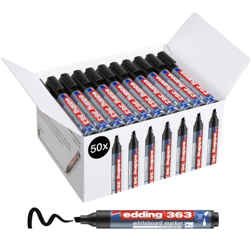 edding 363 whiteboard marker - black - 50 whiteboard pens - chisel tip 1-5 mm - whiteboard pen dry wipe - for whiteboards flipcharts pinboards magnetic and memo boards - sketchnotes - refillable
