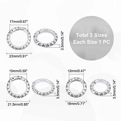 UNICRAFTALE 3Pcs 3 Sizes Spring Gate Rings Stainless Steel Tibetan Style Textured Spring Clasps Antique Silver 7 Gauge Carabiner Keyring Snap Rings Buckle for Decoration Keychain Making - Image 3