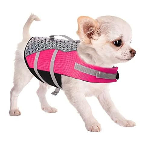 Queenmore Dog Life Jacket High Floatation Pet Life Vest Refelective Cute Fish Scale for Swimming, Boating, Canoeing for Small Medium Dogs Pink, M Cover