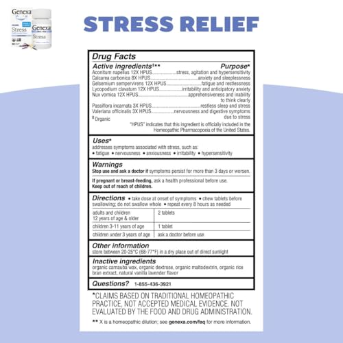 Genexa Sleep & Stress Bundle for Adults | Fatigue, Anxiety, & Irritability Relief | Melatonin-Free | Natural Vanilla & Lavender | Organic, Non-GMO, Homeopathic | 2 x 60 Tablets