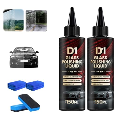 2PCS Bianca Glass Polishing Liquid D1 Bomini Car Glass Polishing Anti-Fog Hydrophobic Coating Spray Compound Windshield Cleaner Oil Film Remover Scratches Wiper Marks & Oil Film with Sponge