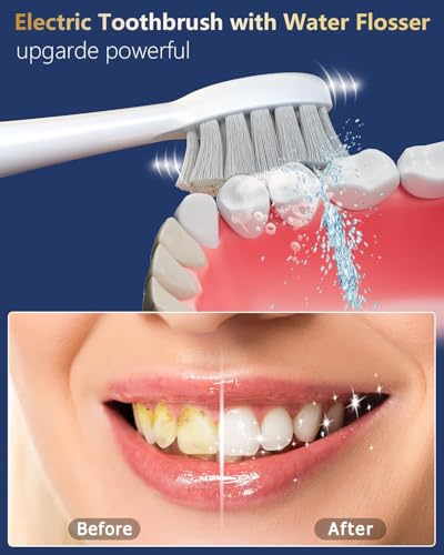 Electric Toothbrush with Water Flosser Combo, Professional Flossing Toothbrush with 3 Sonic Brush Modes & 5 Water Pressures, Cordless Water Flosser for Adults Teeth Cleaning Plaque Removal, White — view 3