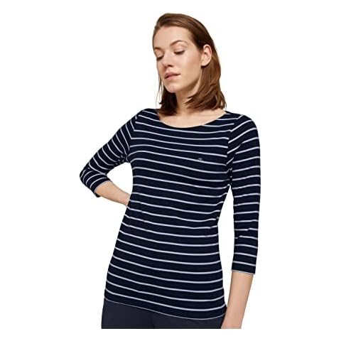 TOM TAILOR Women's Long sleeve with embroidered logo 1032035, 29950 - Navy White Stripe, S Cover