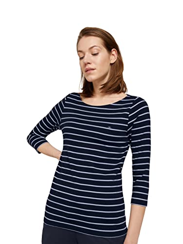 TOM TAILOR Damen Longsleeve mit Logo-Stickerei 1032035, 29950 - Navy White...