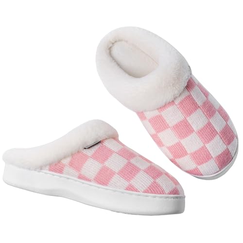 Ubfen Womens Slippers Classic Plaid Winter Warm With Memory Foam Fluffy House Shoes Platform Indoor Bedroom White Pink Size 7-8 thumb #5