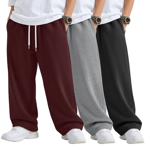 YooAurvox 3 Pack Boys Straight Leg Sweatpant Kids Open Bottom Drawstring Athletic Jogger Baggy Elastic Waist Pant with Pocket by YooAurvox - Used condition - US$20.58