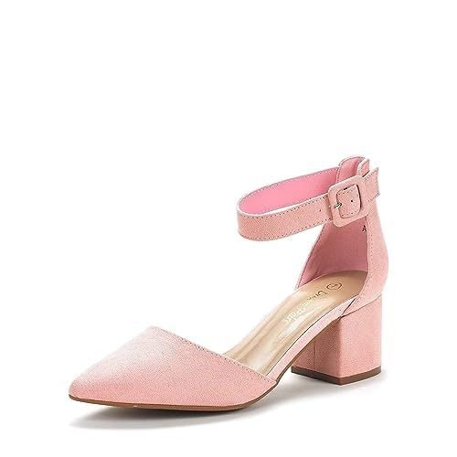 DREAM PAIRS ANNEE Pointed Toe Low Chunky Heels Pump Shoes 5 Pink/Suede