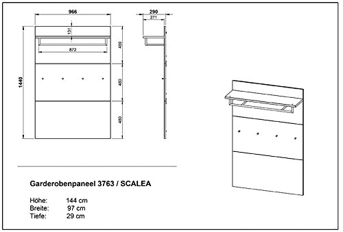 Germania Garderobenpaneel 3763-84 GW-SCALEA | In Weiß mit Glasfront | 97 x 144 x 30 cm - 3763-84 Germania Garderobenpaneel 3763-84 GW-SCALEA | In Weiß mit Glasfront | 97 x 144 x 30 cm