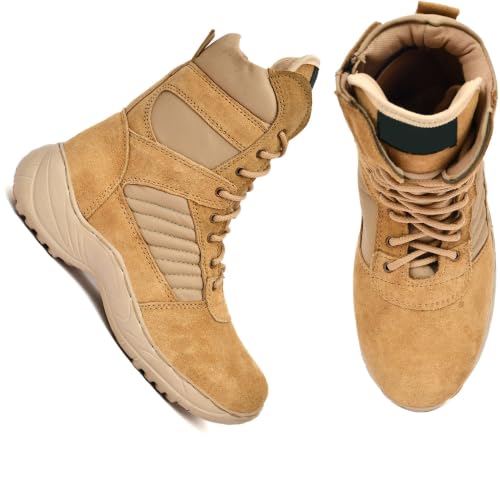 Image of Men's Genuine Leather Military Tactical Boots | High Ankle Army Commando Long Boots with Side Zip | Lightweight Trekking, Hiking & Outdoor Boots